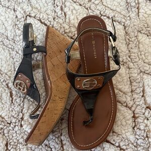 Tommy Hilfiger Black and Brown Wedge Sandals